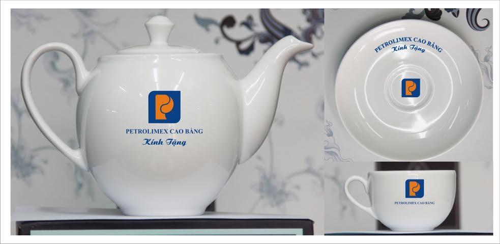 In Logo trên bộ trà Came Trắng sứ Minh Long